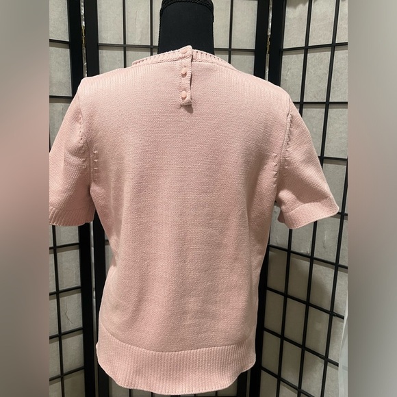Talbots Light Pink CREWNECK SHORT SLEEVE OPEN STITCH SWEATER, MOMCORE, SIZE M. - Picture 7 of 9